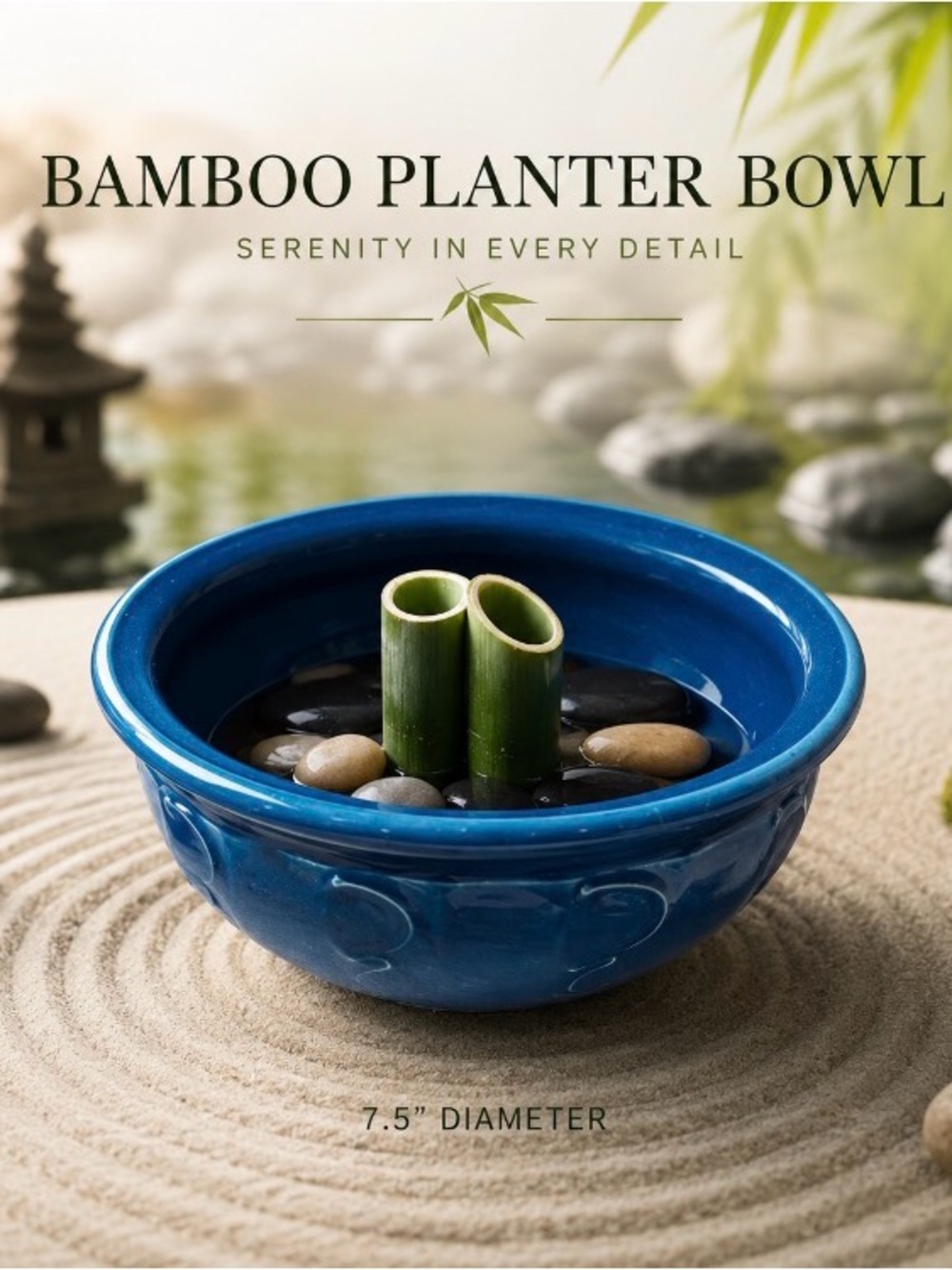 Signed Tosch Glazed Footed Pottery Bamboo Bowl Planter Teal Blue 7.5”